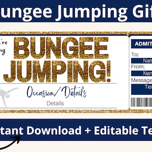 Bungee Jumping Gift Ticket. Bungee Jump Ticket. Bungee Jumping Gift Certificate. Bungee Jumping Coupon Bungee Jump Voucher. Printable
