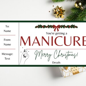 Chèque cadeau manucure de Noël. Carte cadeau manucure. Cadeau de manucure imprimable. Certificat d'ongle. Billet pour le spa. Bon pour un spa. Cadeau pour les ongles