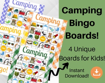 Gioco del bingo da campeggio stampabile, attività da campeggio per bambini, cartelle del bingo per bambini, giochi da campeggio, materiale stampabile per il campeggio, PDF