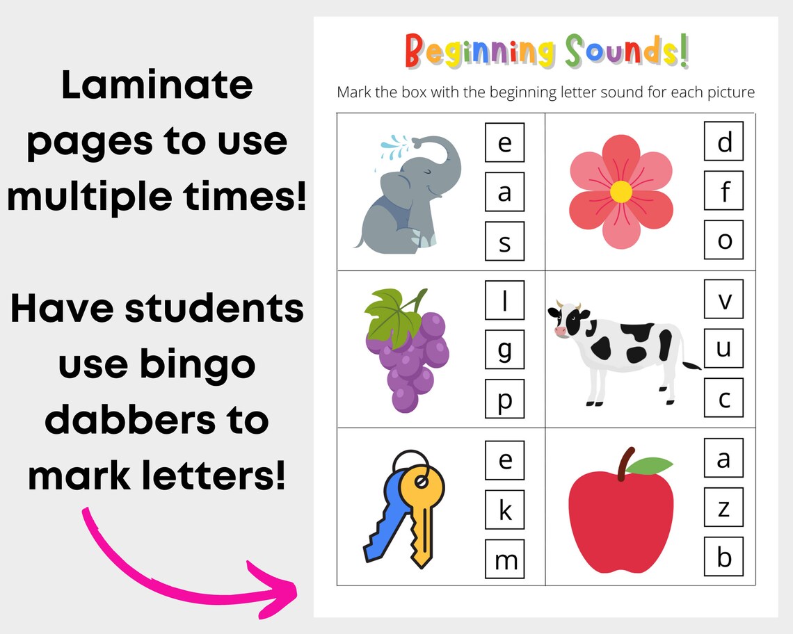 Beginning Sound Worksheet. Letter Sounds. Learning to Read. Preschool
