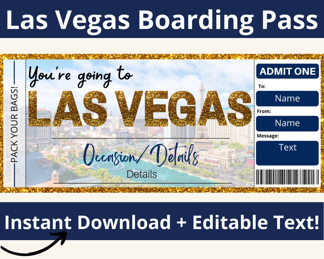 Las Vegas Boarding Pass. Las Vegas Ticket. Las Vegas Trip. Printable ...