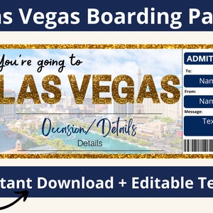 Las Vegas Boarding Pass. Las Vegas Ticket. Las Vegas Trip. Printable Boarding Pass.Las Vegas Vacation.Editable Boarding Ticket.Surprise Trip