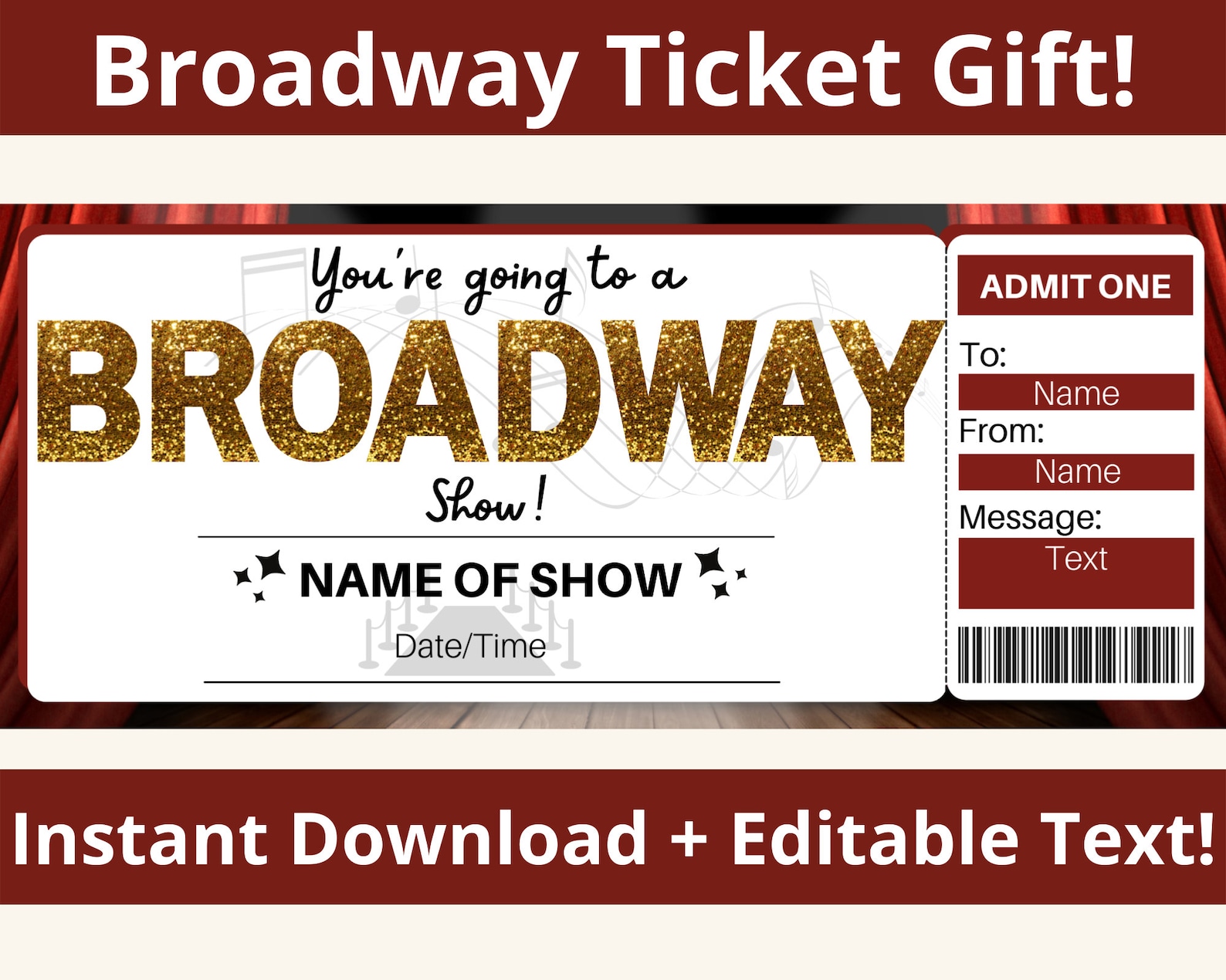 Broadway Show Gift. Broadway Tickets. Musical Ticket. Broadway Etsy