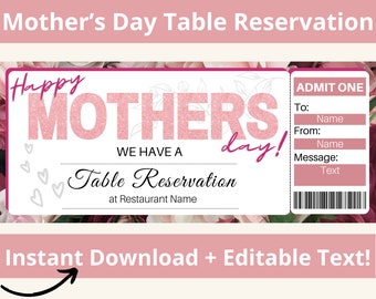 Table Reservation Gift. Reserved Table Ticket. Restaurant Reservation. Restaurant Gifts. Reservation Cards. Mothers Day Dinner. Dinner Date