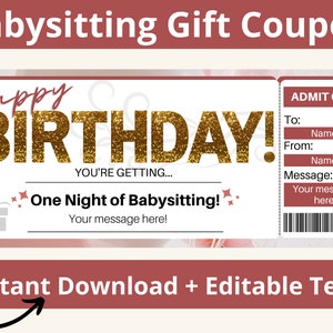 Babysitting Coupon. Babysitting Coupon Printable. Babysitting Voucher. Babysitter Coupon. Parents Night Out. Babysitting gift certificate