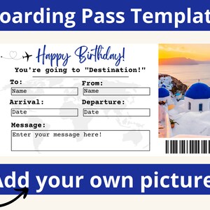 Boarding Pass Template. Boarding Ticket Template. Surprise Boarding Pass. Airline Ticket. Airplane Ticket. Birthday Travel Voucher.Printable