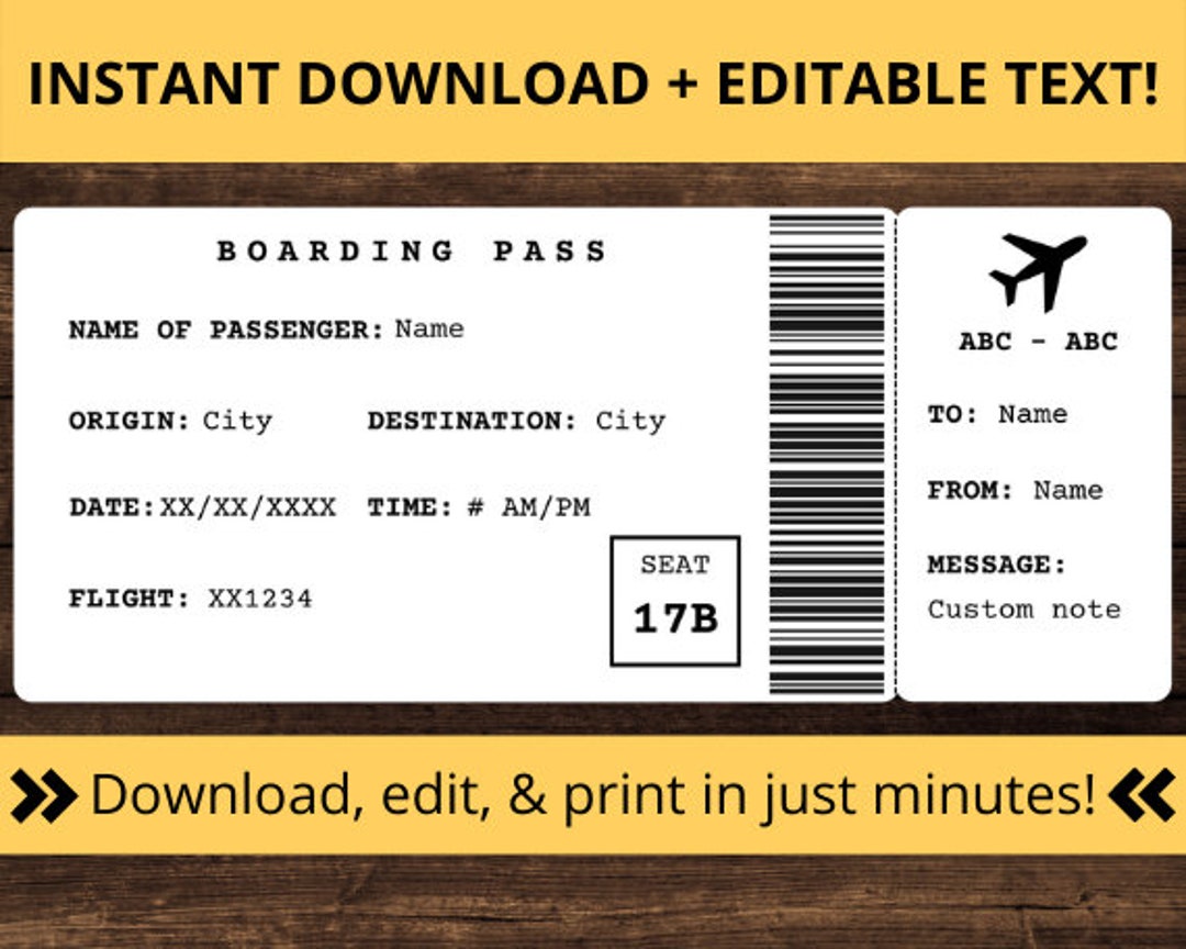 Boarding Pass Template. Ticket Surprise - Etsy