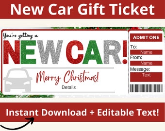 New Car Gift Certificate. Car Gift Card Holder. New Car Card. Car Gift Tag. New Car Surprise. New Car Ticket. Printable Voucher. Editable