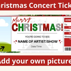 Weihnachts-Konzertkarte. Konzertkarte Geschenk. Ausdruckbare Konzertkarte. Bearbeitbares Konzertticket. Druckbare Tickets. Überraschungs-Konzertkarte