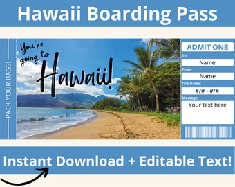 Hawaii Ticket. Hawaii Boarding Pass. Hawaii Trip Ticket. Hawaii Trip Reveal. Surprise Trip to Hawaii. Hawaii Vacation Gift. Printable