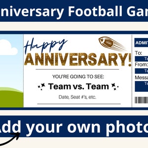 Football ticket. Football Game Tickets. NFL Ticket Template. NFL Game Tickets. Sport Ticket. Football Game Gift. Anniversary. Printable.