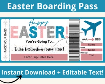 Easter Ticket. Easter Flight Boarding Pass. Surprise Travel. Boarding Ticket. Printable Vacation Ticket. Surprise Flight. Easter Gift Ticket