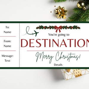 Cartão de embarque de Natal. Modelo de cartão de embarque. Viagem surpresa. Férias surpresa para impressão. Viagem de Natal. Passagem aérea editável