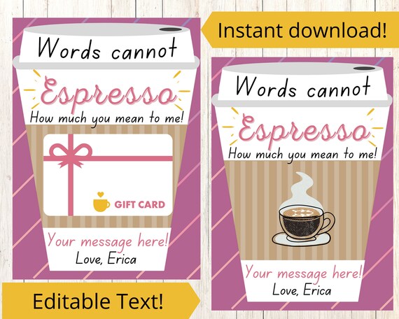 Coffee Gift Card Holder. Coffee Gift Card Printable. Teacher Gift