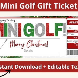 Boleto de regalo para minigolf. Certificado de regalo para minigolf. Vale para minigolf. Cupón para minigolf. Invitación para minigolf. Invitación para minigolf
