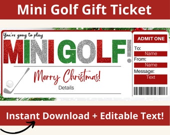 Boleto de regalo para minigolf. Certificado de regalo para minigolf. Vale para minigolf. Cupón para minigolf. Invitación para minigolf. Invitación para minigolf