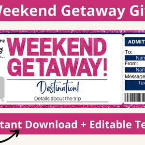 Weekend Getaway Ticket. Weekend Getaway Voucher. Weekend Trip. Weekend Ticket. Weekend Gift. Weekend with the Girls. Weekend at the Lake.