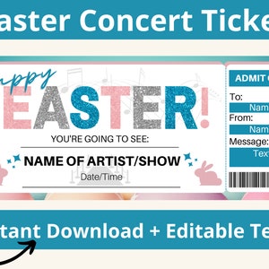 Osterkarte. Druckbare Konzertkarte. Ostern Gutschein. Karte zeigen. Bearbeitbares Konzertticket Geschenk. Überraschungs-Konzertticket. Ostergeschenke