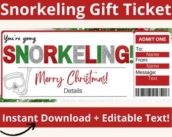 Snorkeling Gift Ticket. Snorkeling Voucher. Snorkeling Coupon. Snorkel Ticket. Snorkel Gift. Snorkel Gift Card. Snorkeling Gifts. Printable