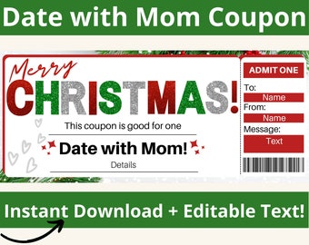 Kids Coupons. Kids Coupon Book. Date with Mom. Date Coupons for Kids. Gift for daughter. Gift for Son from Mom. Gift for Kid. Printable