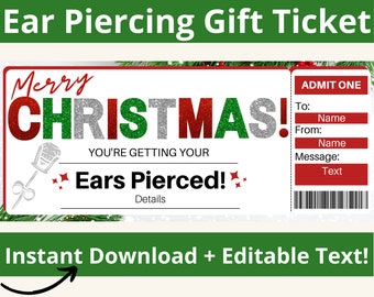 Ear Piercing Gift Certificate. Ears Pierced Ticket. Ear Piercing Voucher. Surprise Piercing. Printable Coupon. Editable Gift Card.