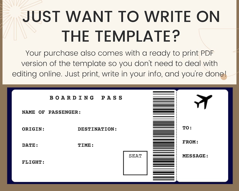 Boarding Pass Template. Boarding Ticket Template. Surprise Boarding Pass. Airline Ticket. Airplane Ticket. Travel Voucher. Printable image 4