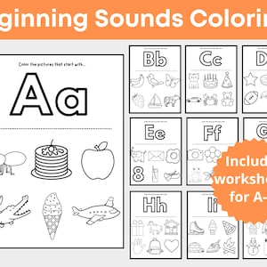 Dibujos para colorear de letras. Dibujos para colorear del alfabeto. Hoja de trabajo de sonido inicial. Sonido inicial. Hoja de trabajo de fonética. Letras de aprendizaje. Imprimible