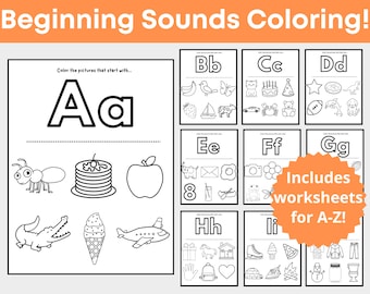 Alphabet Coloring Pages Printable, Letter Coloring Worksheets, Beginning Sound Phonics, Learning Letters A-Z, Preschool