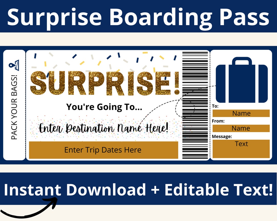 Boarding Pass Template. Surprise Vacation Printable. Surprise Trip ...