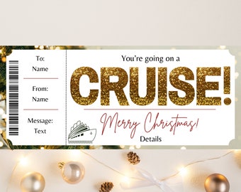 Christmas Cruise Boarding Pass Printable, Surprise Cruise Ticket Voucher, Editable Gift Certificate, Vacation Reveal Gift