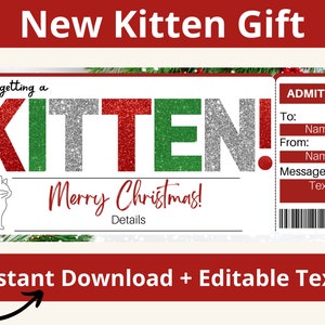 Tarjeta de gatito nuevo. Sorpresa de gatito. Regalo de gatito nuevo. Regalo de gato nuevo. Certificado de regalo de gato nuevo. Revelación de gato nuevo. Boleto de regalo imprimible. Editable
