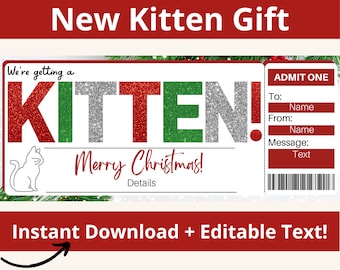 New Kitten Card. Kitten Surprise. New Kitten Gift. New Cat Gift. New Cat Gift Certificate. New Cat Reveal. Printable Gift Ticket. Editable