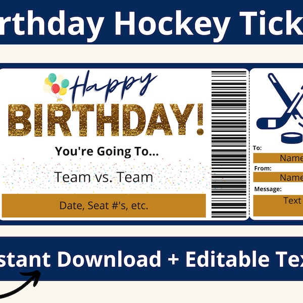 Eishockey Ticket Vorlage. Eishockey Ticket Geschenk. Eishockey Spiel. Überraschungskarte. Geburtstags-Hockey-Karte. Eishockey Spielkarte zum Geburtstag. Überraschungsgeschenk