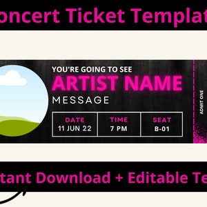 Concert Ticket Template. Concert Ticket Gift. Surprise Concert Gift. Printable Concert Ticket. Editable Concert Ticket. Surprise Ticket.