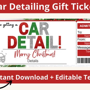 Modelo de vale-presente com detalhamento de carro. Certificado de detalhamento do carro. Vale-presente com detalhes do carro. Presente de limpeza de carro. Bilhete de lavagem de carro. Imprimir