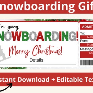 Vale regalo para viaje de snowboard. Regalos de snowboard. Vale regalo para viaje de snowboard. Billete de snowboard. Certificado regalo de snowboard