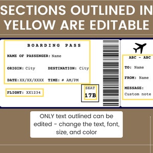 Boarding Pass Template. Boarding Ticket Template. Surprise Boarding Pass. Airline Ticket. Airplane Ticket. Travel Voucher. Printable image 3