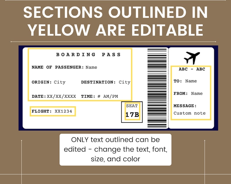 Boarding Pass Template. Boarding Ticket Template. Surprise Boarding Pass. Airline Ticket. Airplane Ticket. Travel Voucher. Printable image 3