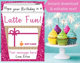 Porta carte regalo caffè. Buono regalo caffè stampabile. Regali di caffè. Porta carte regalo stampabile. Biglietto d'auguri divertente con latte. Modificabile