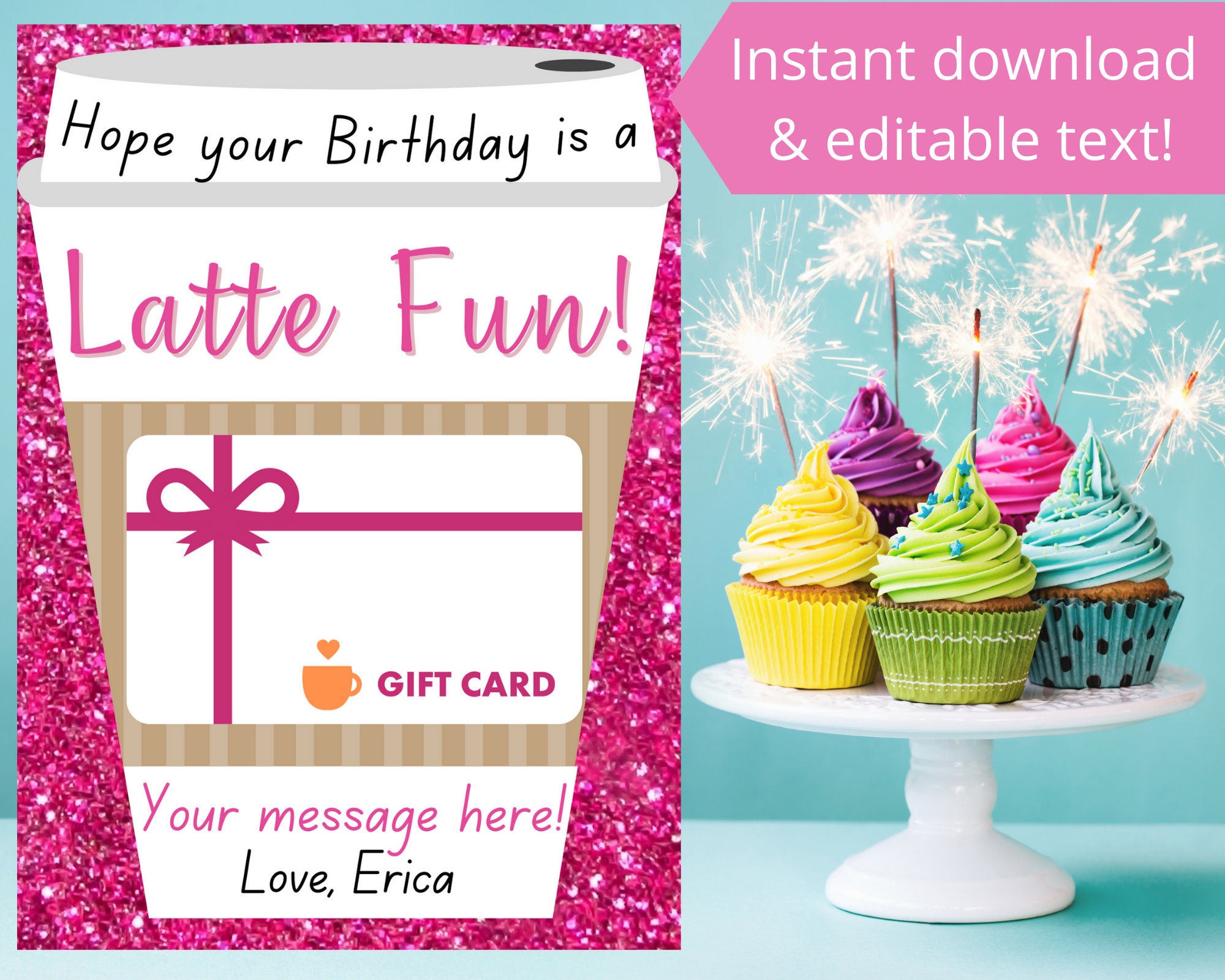 Porte-cartes-cadeaux café. Carte-cadeau café imprimable. Cadeaux de café. Porte-cartes-cadeaux imprimable. Carte d'anniversaire amusante Latte. Modifi