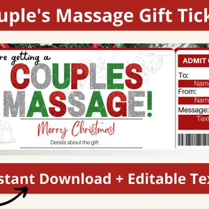 Carte de massage de Noël en couple. Billet de massage. Bon de massage. Bon de massage. Certificats de massage. Bon d'une journée au spa. Certificat d'une journée au spa