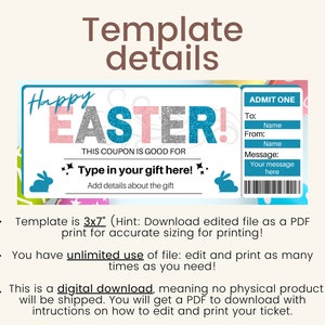 Easter Coupons Printable. Printable Easter Gift Card. Easter - Etsy