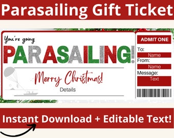 Parasailing Gift Certificate. Parasailing Gift Ticket. Parasailing Voucher. Parasailing Coupon. Parasailing Gift Ticket. Printable