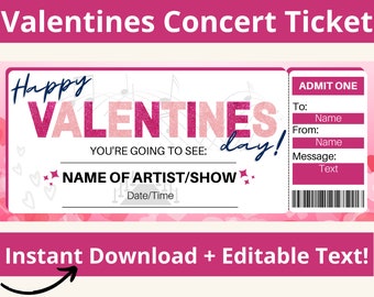 Valentines Concert Ticket. Valentines Ticket. Printable Concert Ticket. Editable Concert Ticket. Printable Tickets. Surprise Concert Ticket.