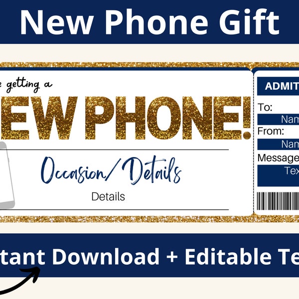 New Phone Gift Certificate. New Phone Ticket. New Phone Coupon. New Phone Voucher. Gift Card for New Phone. Printable. Editable