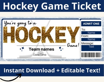 Hockey Ticket Template. Hockey Ticket Gift. Hockey Game. Surprise Ticket. Birthday Hockey Ticket. Hockey Birthday Game Ticket. Surprise Gift