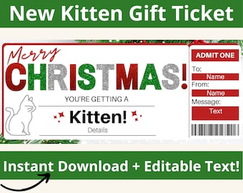 New Kitten Card. Kitten Surprise. New Kitten Gift. New Cat Gift. New Cat Gift Certificate. New Cat Reveal. Printable Gift Ticket. Editable
