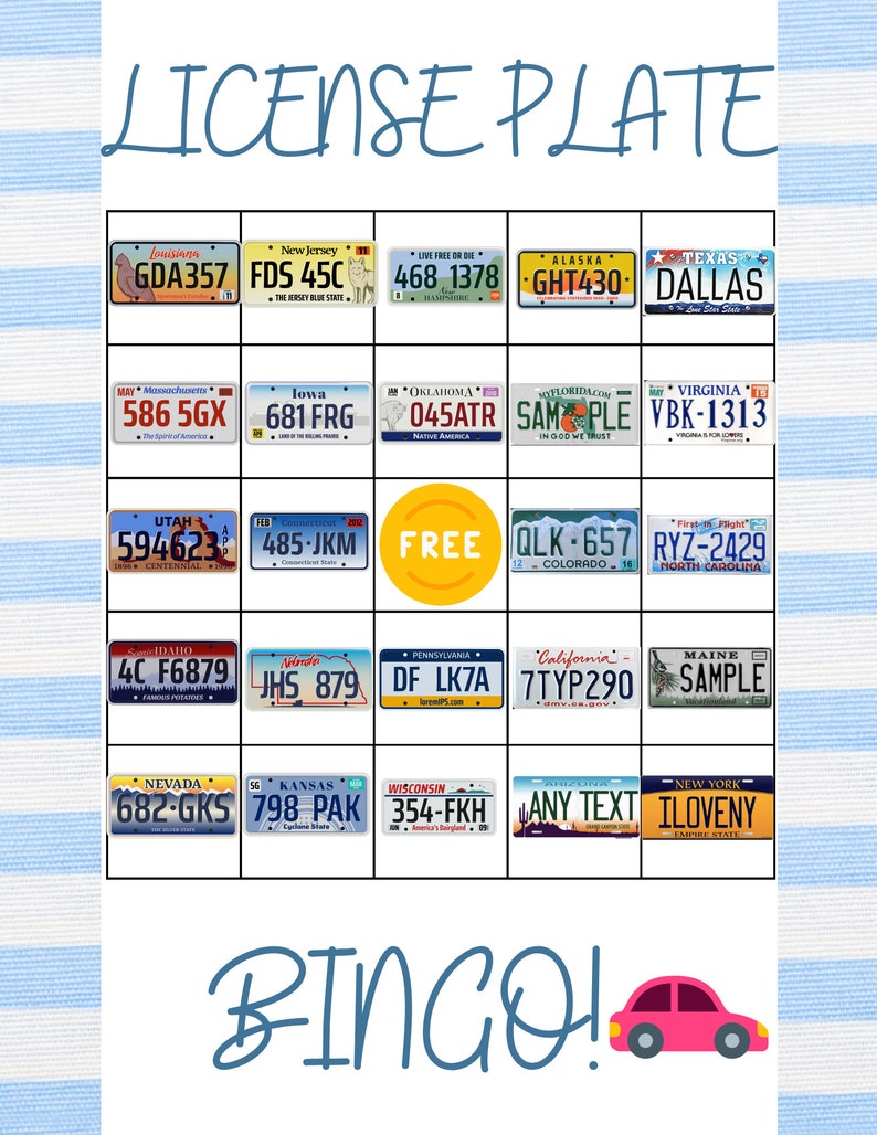 License Plate Bingo Printable