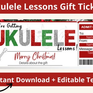Ukulele Christmas Gift. Ukulele Lessons Gift Certificate. Ukulele Ticket. Ukulele Gifts. Ukulele Coupon. Ukulele Voucher. Printable.Editable