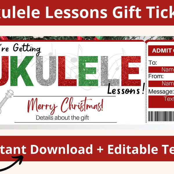 Ukulele Christmas Gift. Ukulele Lessons Gift Certificate. Ukulele Ticket. Ukulele Gifts. Ukulele Coupon. Ukulele Voucher. Printable.Editable